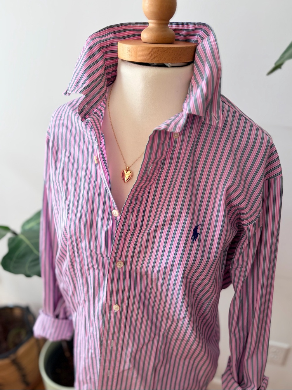 Vintage 90’s Ralph Lauren Pink Striped Button Down Shirt Oversized Women’s large